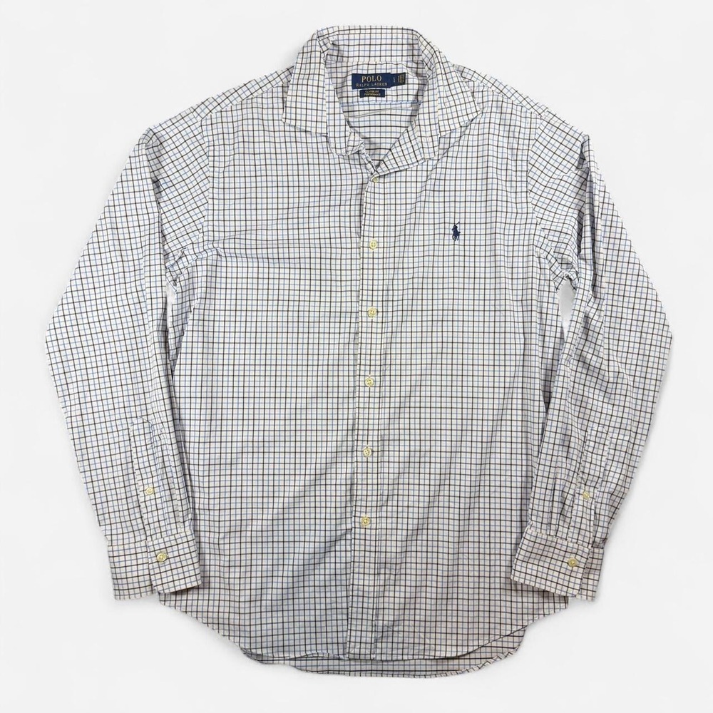 Polo Ralph Lauren Performance White / Blue / Black Check LS Button Up Size L